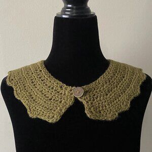 Handmade Crochet Mossy Green Merino Wool Collar Neckwear Accessory